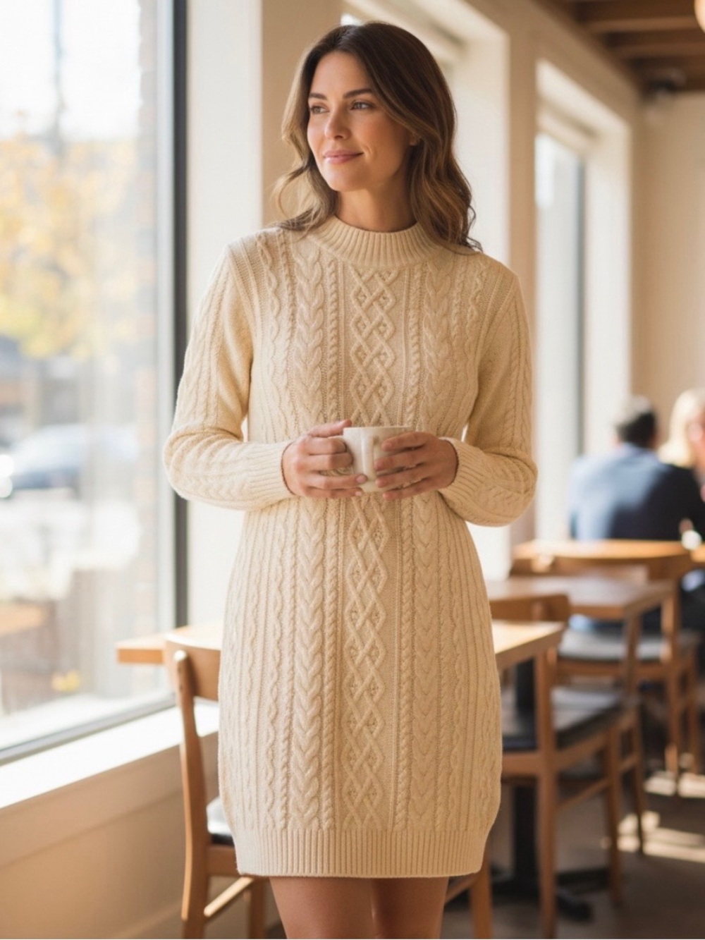 OGD One Grey Day Cable Knit Sweater Dress – Cream | S/M | NWT